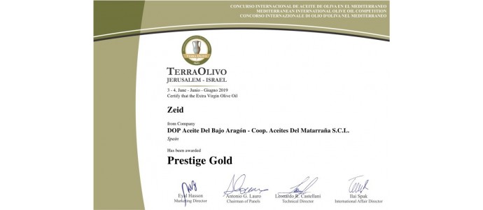 Premiados con el Premio Terraolivo Presige Gold 2019